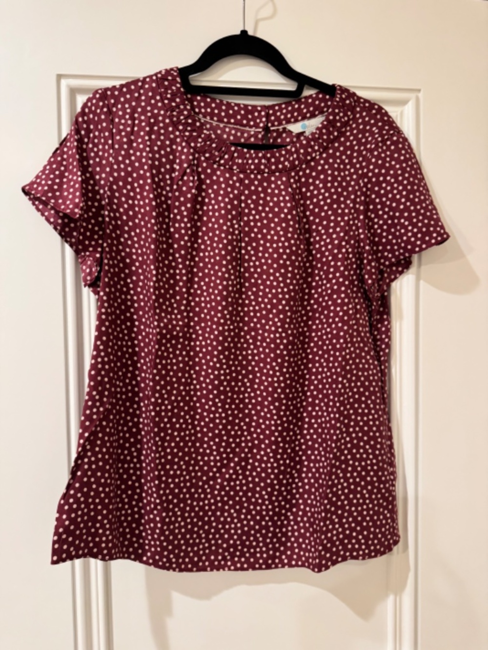 Worn ONCE!! EUC Boden Silk-Blend Burgundy Polka Dot Carey Top, Size 10